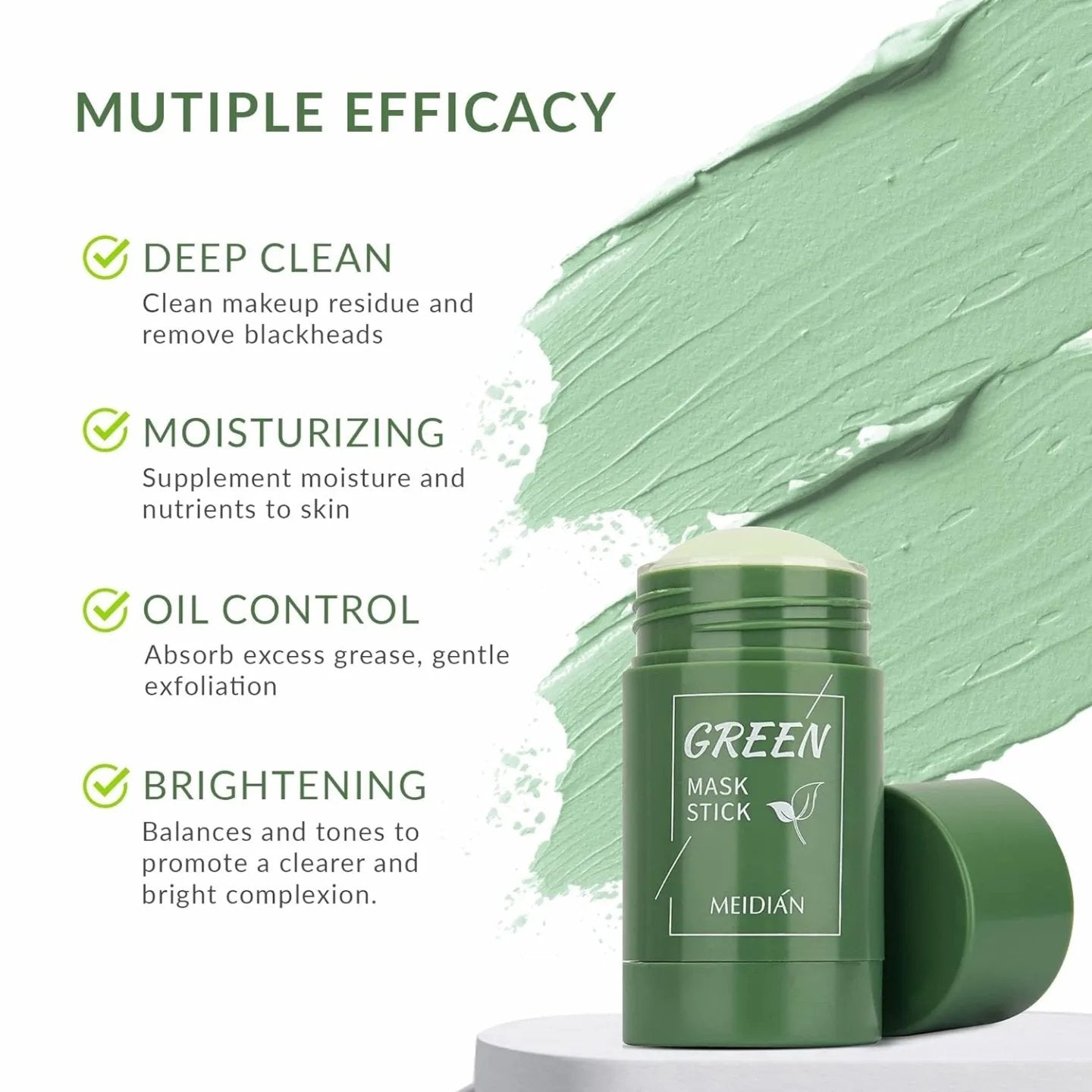 Green Tea Mask, Natural Face Moisturizes Oil Control, Soften Dead Cuticle Cells, Deeply Cleanse Pores, Improves Skin, for All Skin Types Men Women, 100% natural green tea extract (1PCS, Green Tea Mask