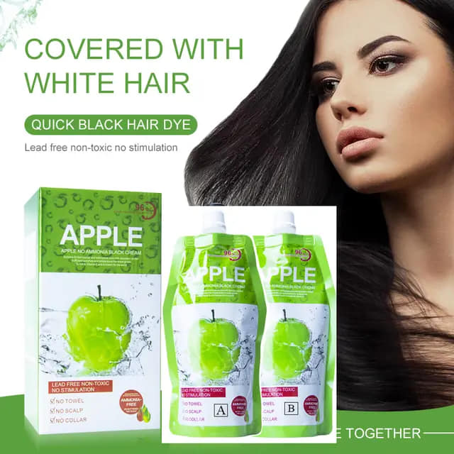 Swift Apple Hair Color Cream 96% Chemical free Original Gray Coverage Hair Dye, Natural Black 500x2ml