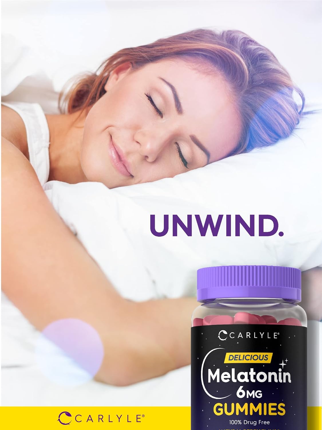 Carlyle Melatonin Gummies 6mg | 60 Count | Adult Drug Free Aid | Berry Flavor | Vegan, Non-GMO, Gluten Free