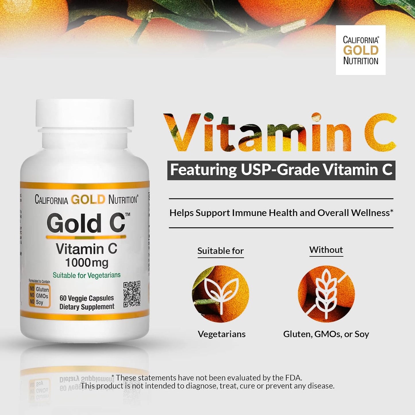 California Gold Nutrition Gold C, USP Grade Vitamin C, 1,000 mg, 60 Veggie Capsules