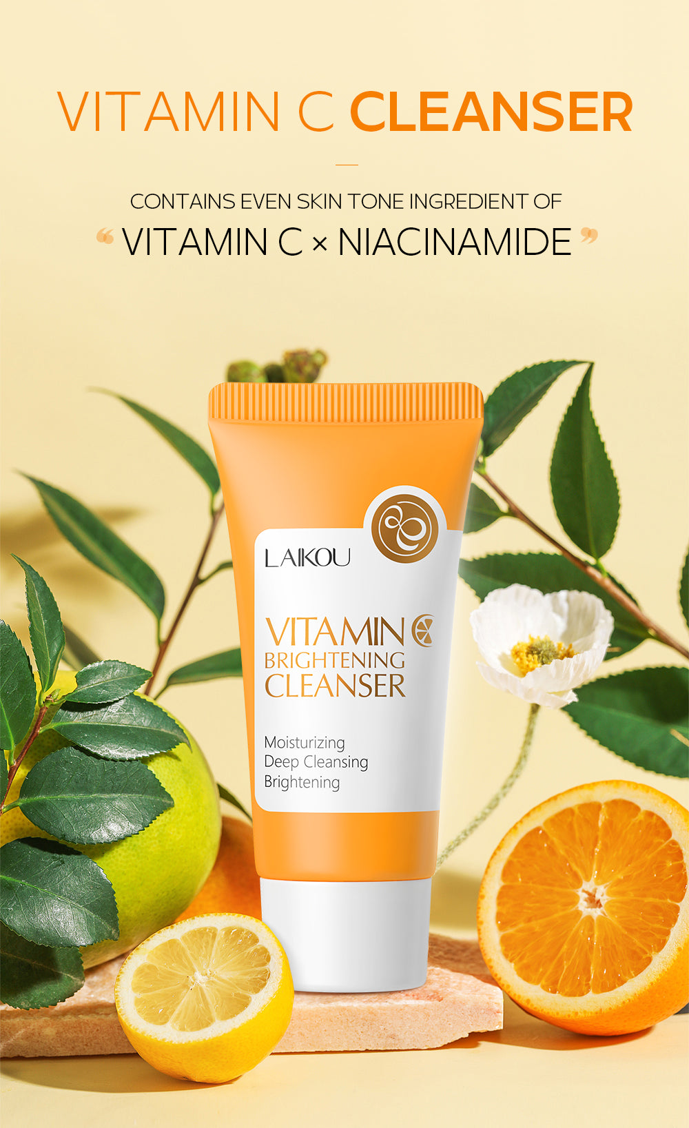 Cross-border LAIKOU Vitamin C Facial Cleanser 40g (color box) Facial Cleansing Care Cleanser
