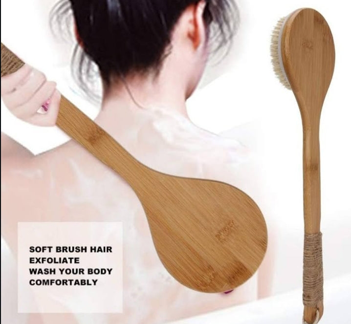 Shower Brush with Long Wood Handle