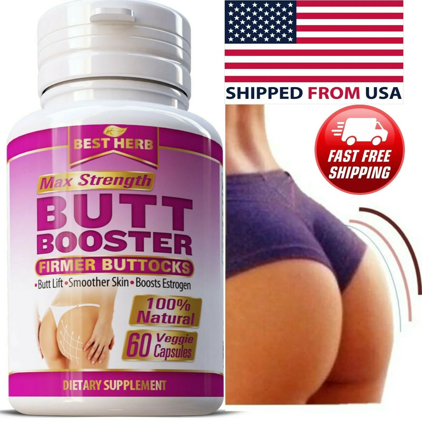 BUTT BOOSTER ENLARGER PILLS SEXY FIRMER BIGGER BUTTOCKS ROUNDER ASS LIFT BUM